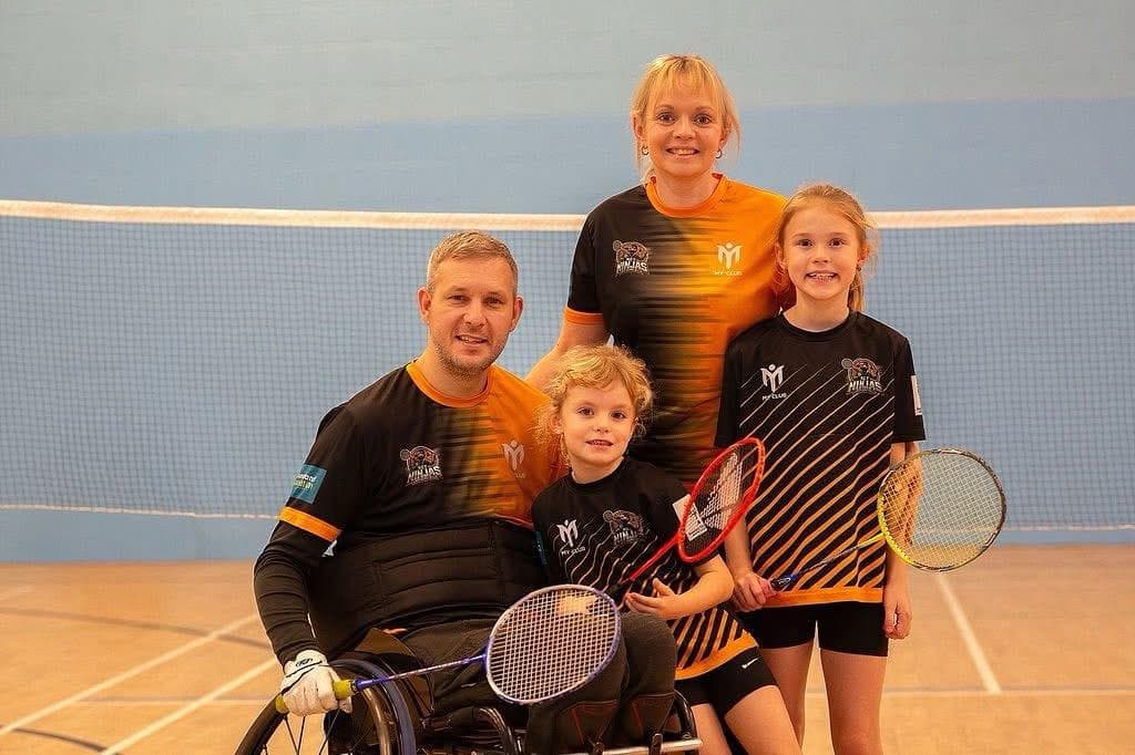 David and Becky Follett with their two daughters, all in Net Ninjas kit